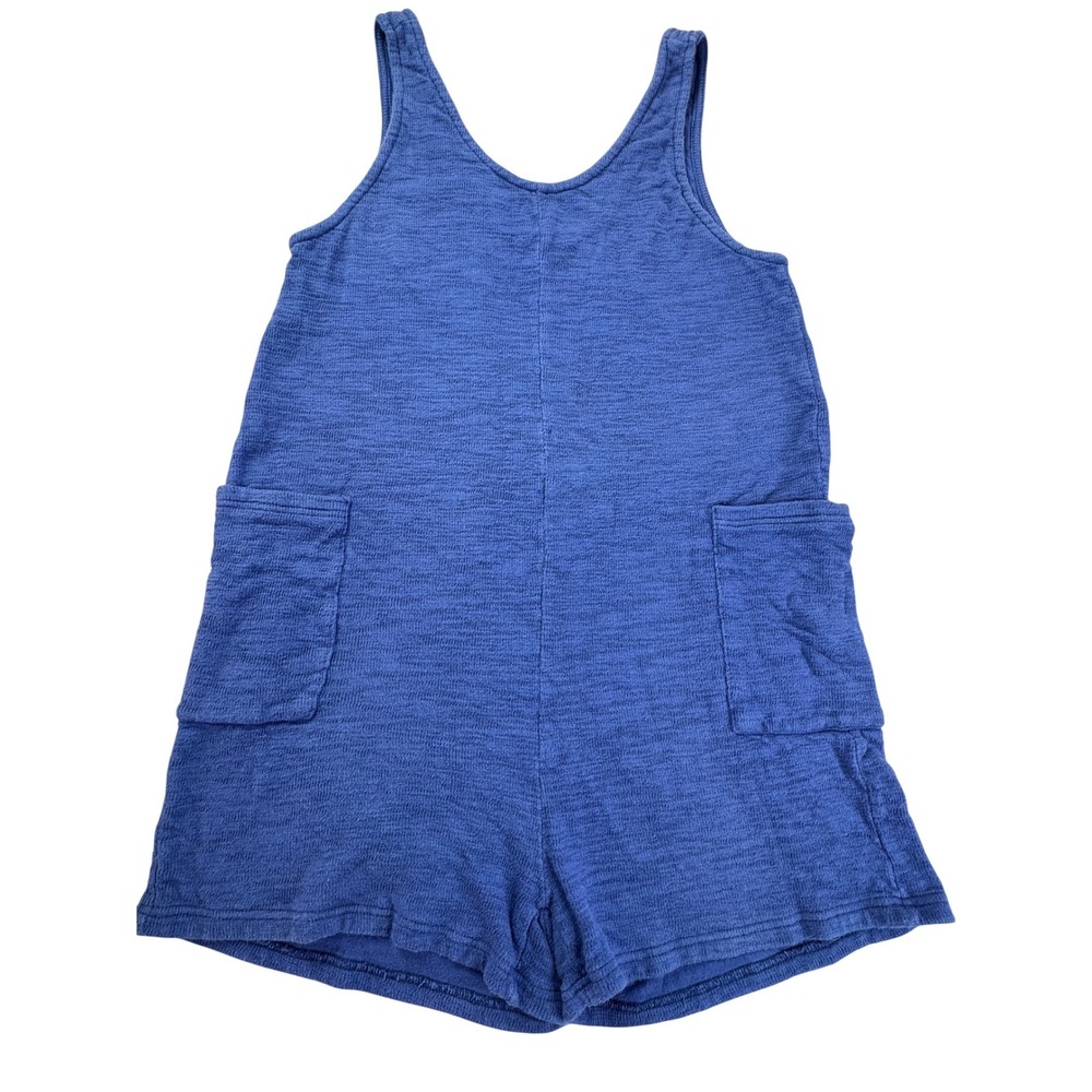 Listicle Blue Cotton Knit Sleeveless Romper Pockets Size Medium Boho vacation